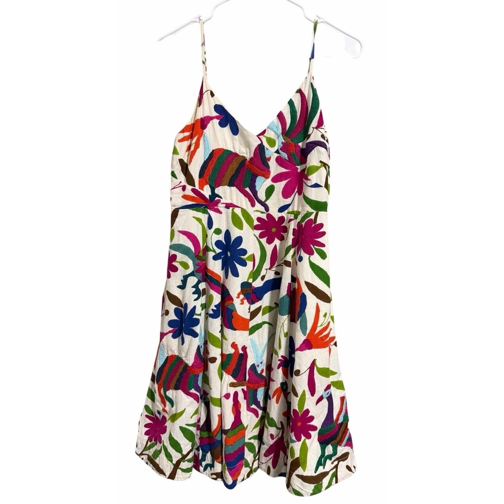 Vanessa‎ Virginia Anthropologie Folk Art Dress Embroidered Floral Animals Size 6